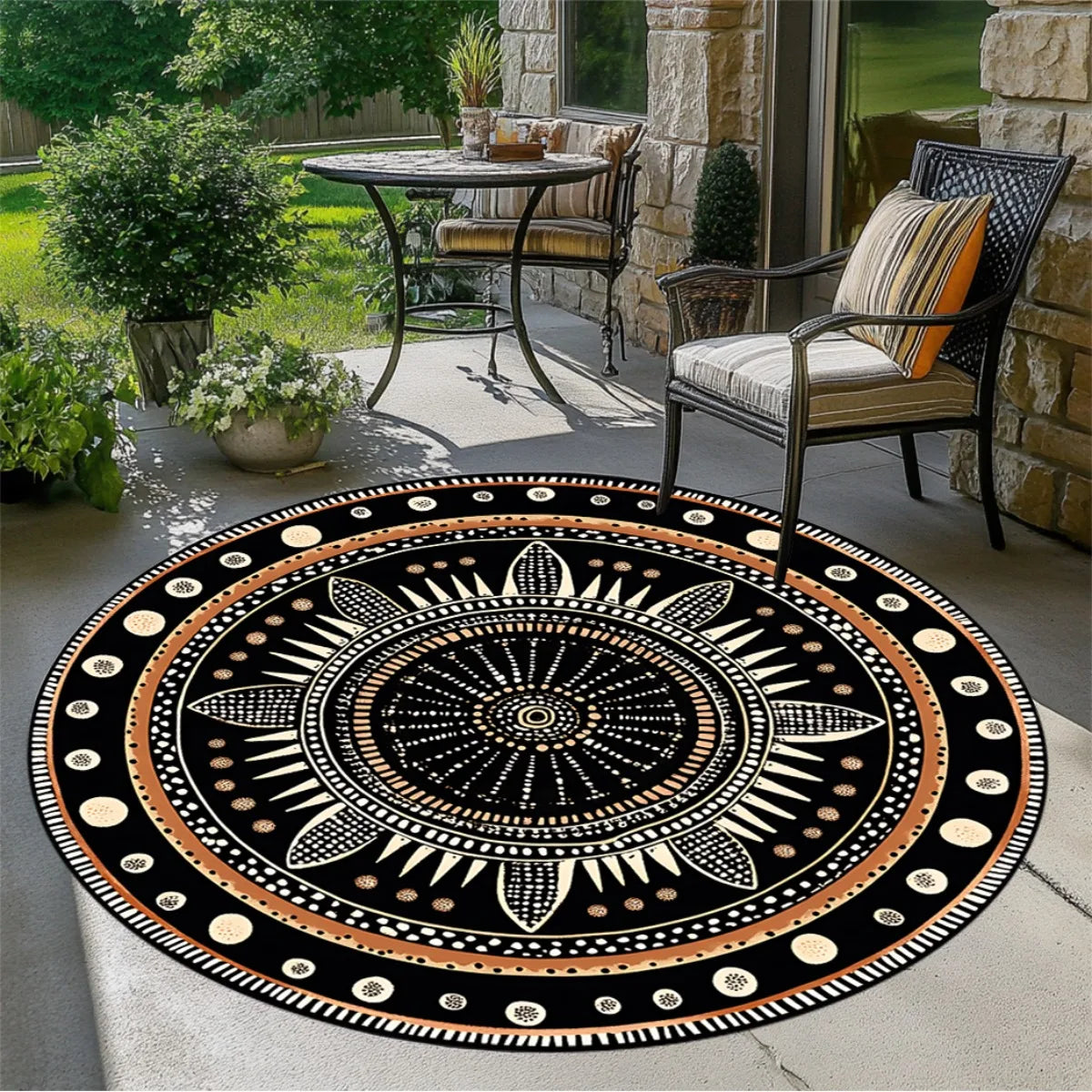 African Geometric Round Rug