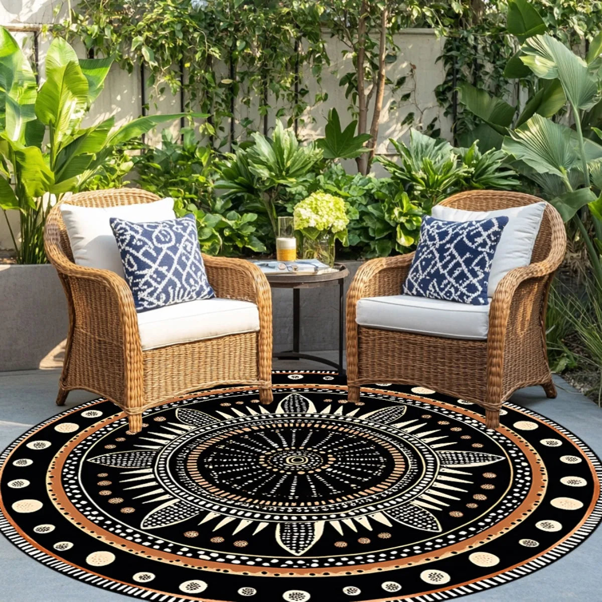 African Geometric Round Rug