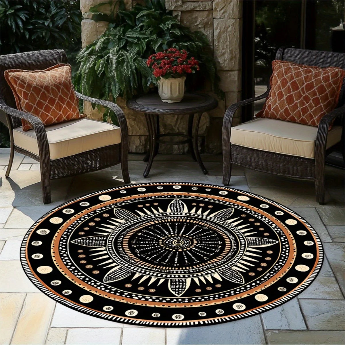 African Geometric Round Rug